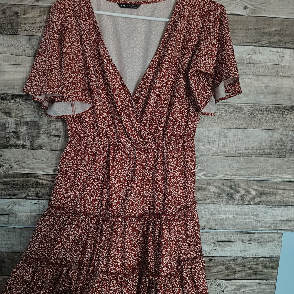 SHEIN Red Floral Midi Dress
